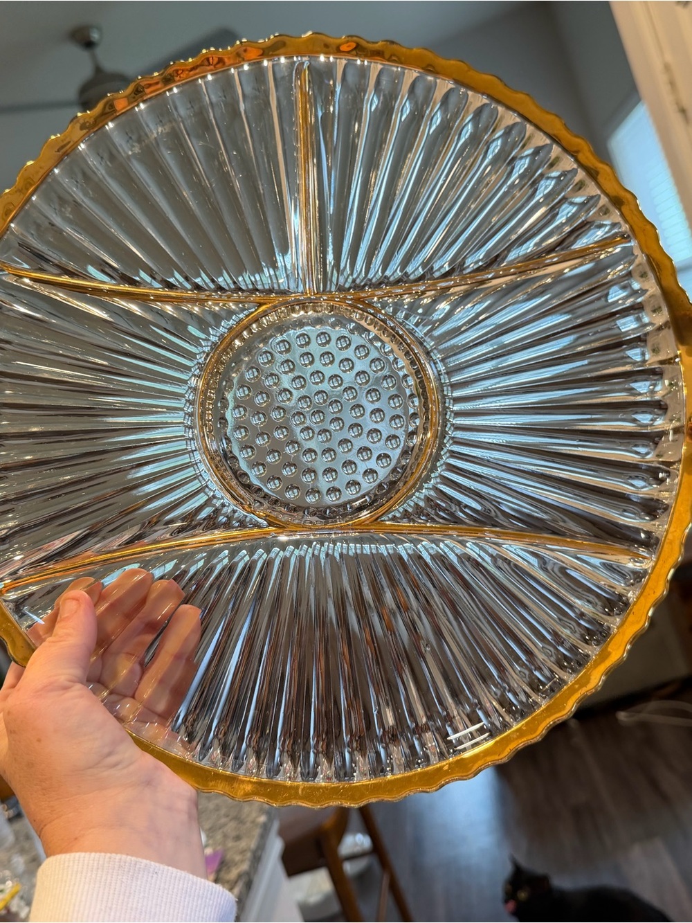 Jeanette Glass Serving Platter with Gold Trim - Elegant Kitchen Serving Plate